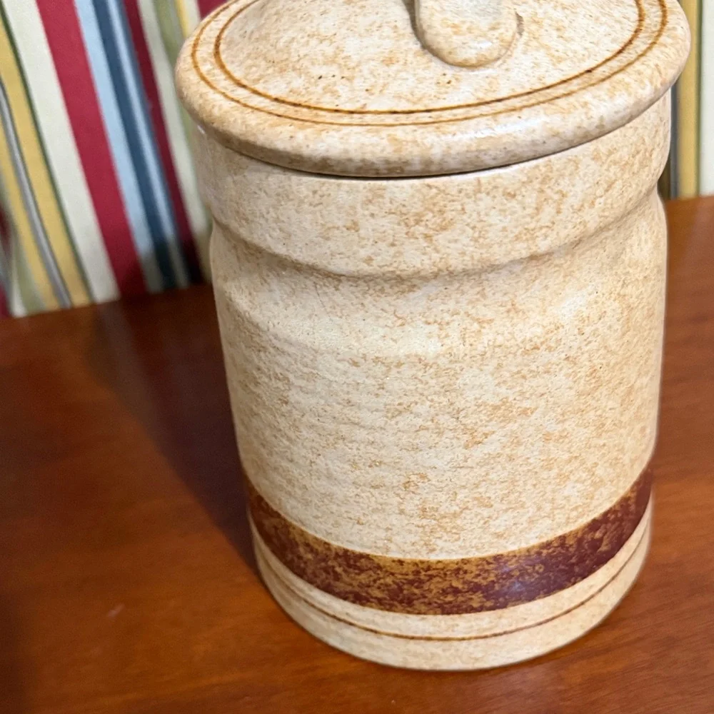 1970s Pottery Craft Treasure Stoneware Vintage Ceramic Tea Canister
